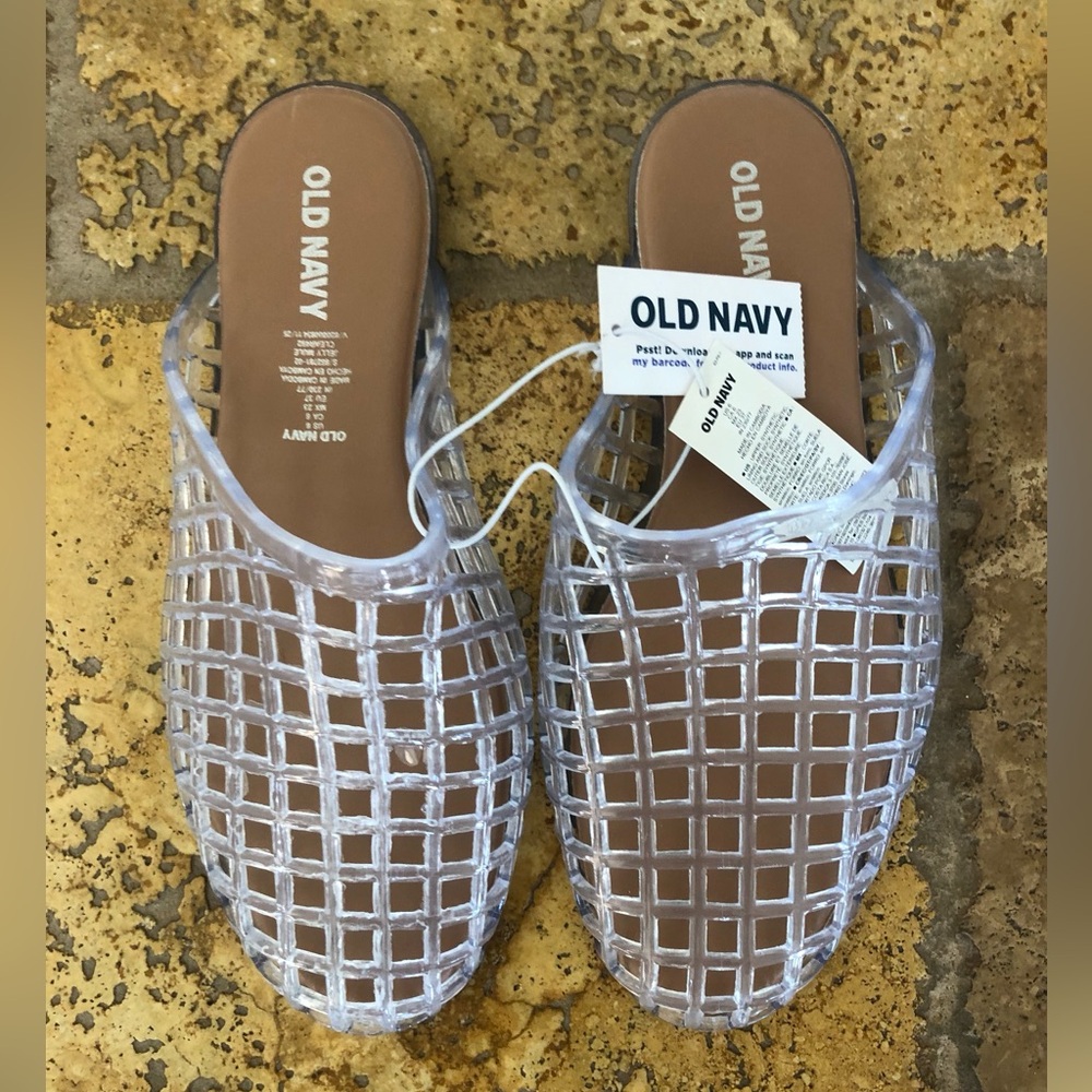 OLD NAVY - NWT JELLY MULES + CLEAR/SIZE 6